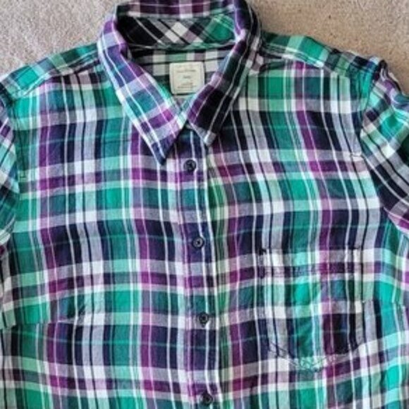 Gap Ladies Light Flannel Plaid Fitted Boyfriend Button Down Shirt Women'… - Picture 2 of 7